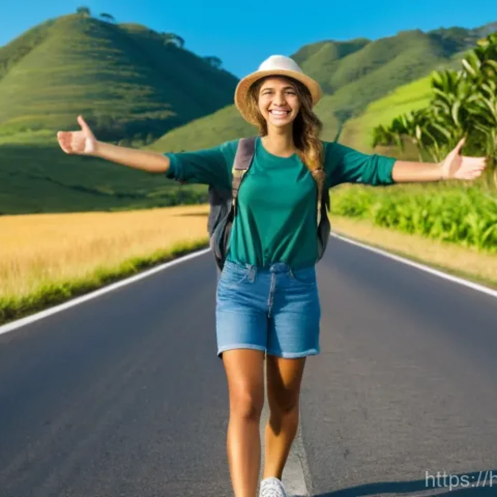 브라질에서 히치하이킹 가능할까 - **A joyful solo female traveler hitchhiking in rural Brazil.**
* **Description:** A young woma...