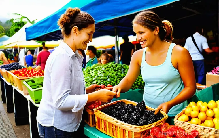 브라질 유기농 시장 성장 - **Prompt:** A vibrant, sun-drenched scene in the Brazilian countryside, featuring a male or female s...