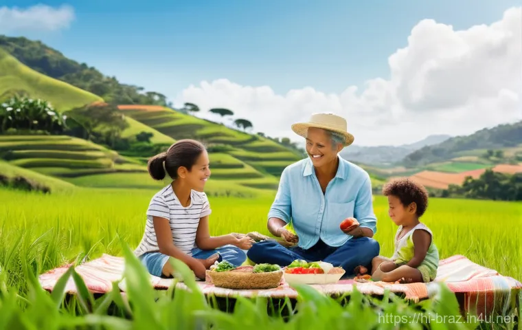 브라질 유기농 시장 성장 - **Prompt:** A bustling, colorful outdoor organic farmers' market scene in a Brazilian city. Numerous...