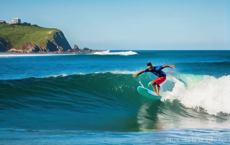 브라질에서 서핑하기 좋은 해변 - **Dynamic Surfing Action in Florianopolis**
A highly detailed, wide-angle shot capturing a skill...