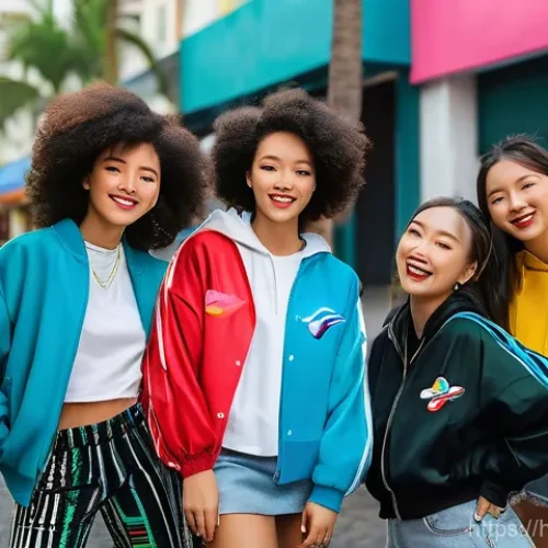 Home 25 브라질 한류 팬덤 규모 - **Prompt:** A vibrant outdoor scene in a lively Brazilian city, capturing a diverse group of four yo...