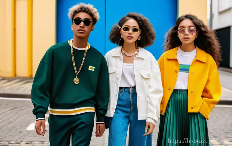 브라질 한류 팬덤 규모 - **Prompt:** A vibrant outdoor scene in a lively Brazilian city, capturing a diverse group of four yo...