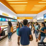 브라질의 대표적인 대형 쇼핑몰 - A bustling, modern Brazilian shopping mall interior showcasing a diverse crowd of Hindi-speaking sho...