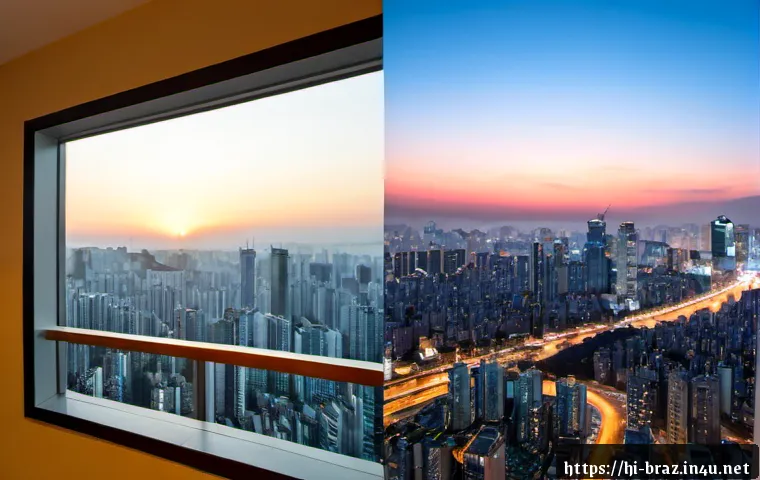 Home 17 브라질에서 한국과의 시차 - Photorealistic split-scene comparison of Seoul at bright early morning and São Paulo at warm late ev...